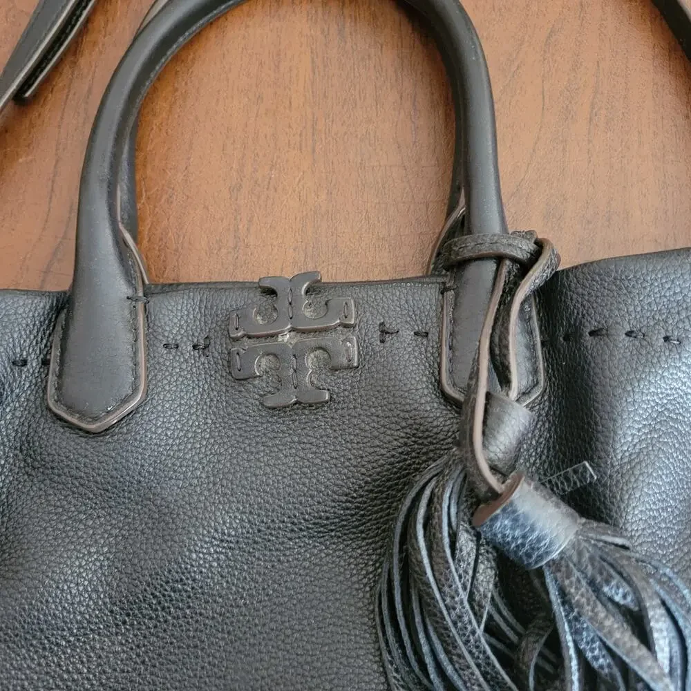 Tory Burch Mcgraw Pebbled Leather Shoulder Black Tote Bag